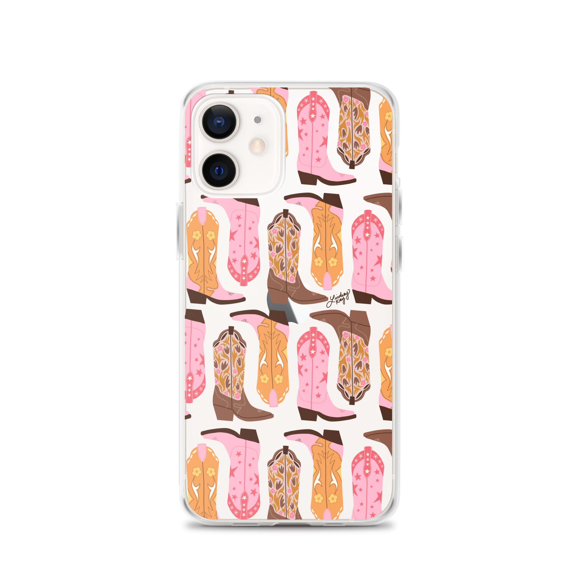 Pink and Orange Cowgirl Boots Illustration - Clear Case for iPhone®