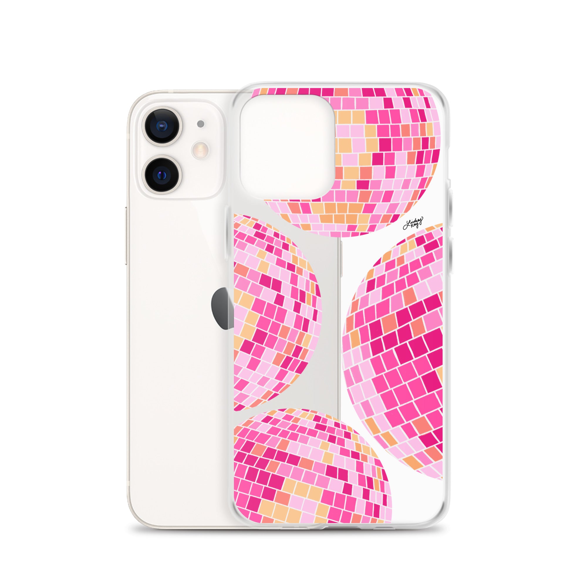 Ilustración de bolas de discoteca rosa/amarilla - Funda transparente para iPhone®
