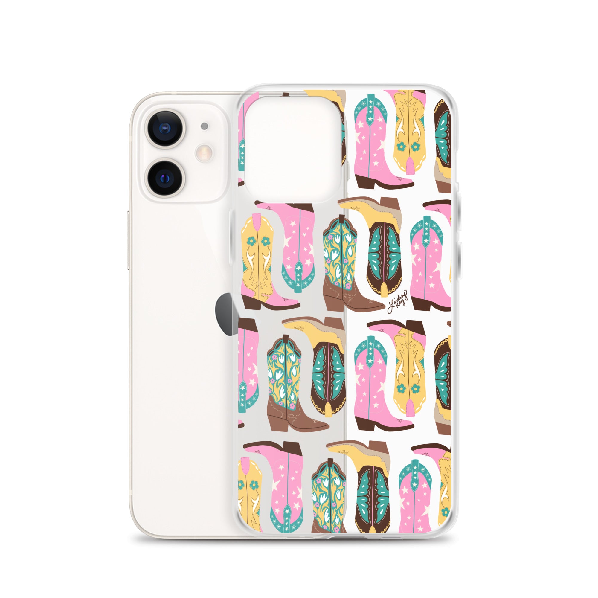 Ilustración de botas de vaquero (rosa/turquesa/amarillo) - Funda transparente para iPhone®
