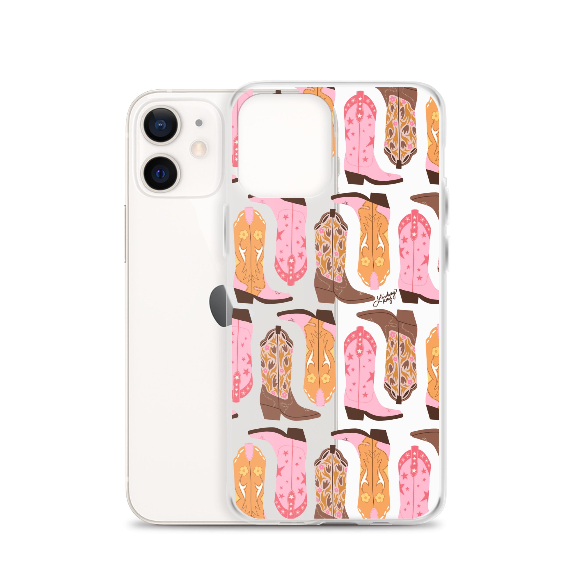 Pink and Orange Cowgirl Boots Illustration - Clear Case for iPhone®