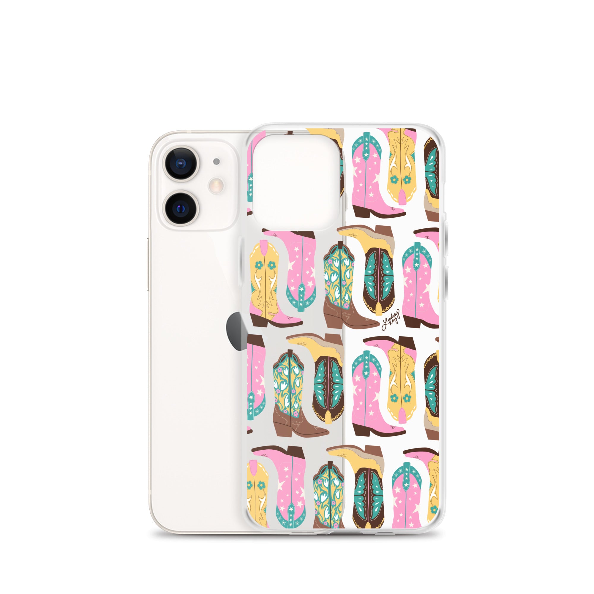 Ilustración de botas de vaquero (rosa/turquesa/amarillo) - Funda transparente para iPhone®