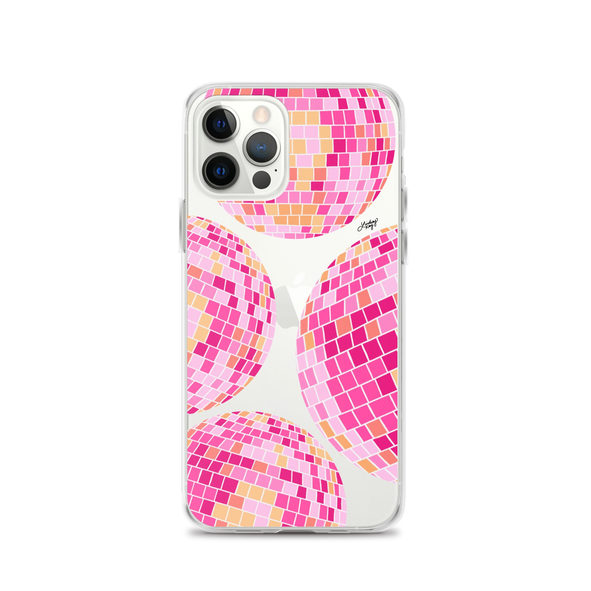 pink yellow orange disco ball balls illustration clear iphone case artwork trendy dancing queen cute lindsey kay collective