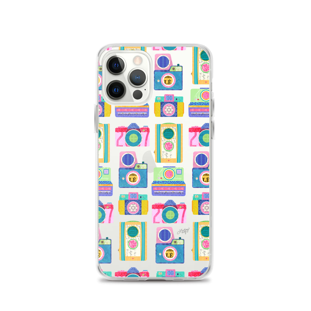 Colorful Vintage Cameras Illustration - Clear Case for iPhone®