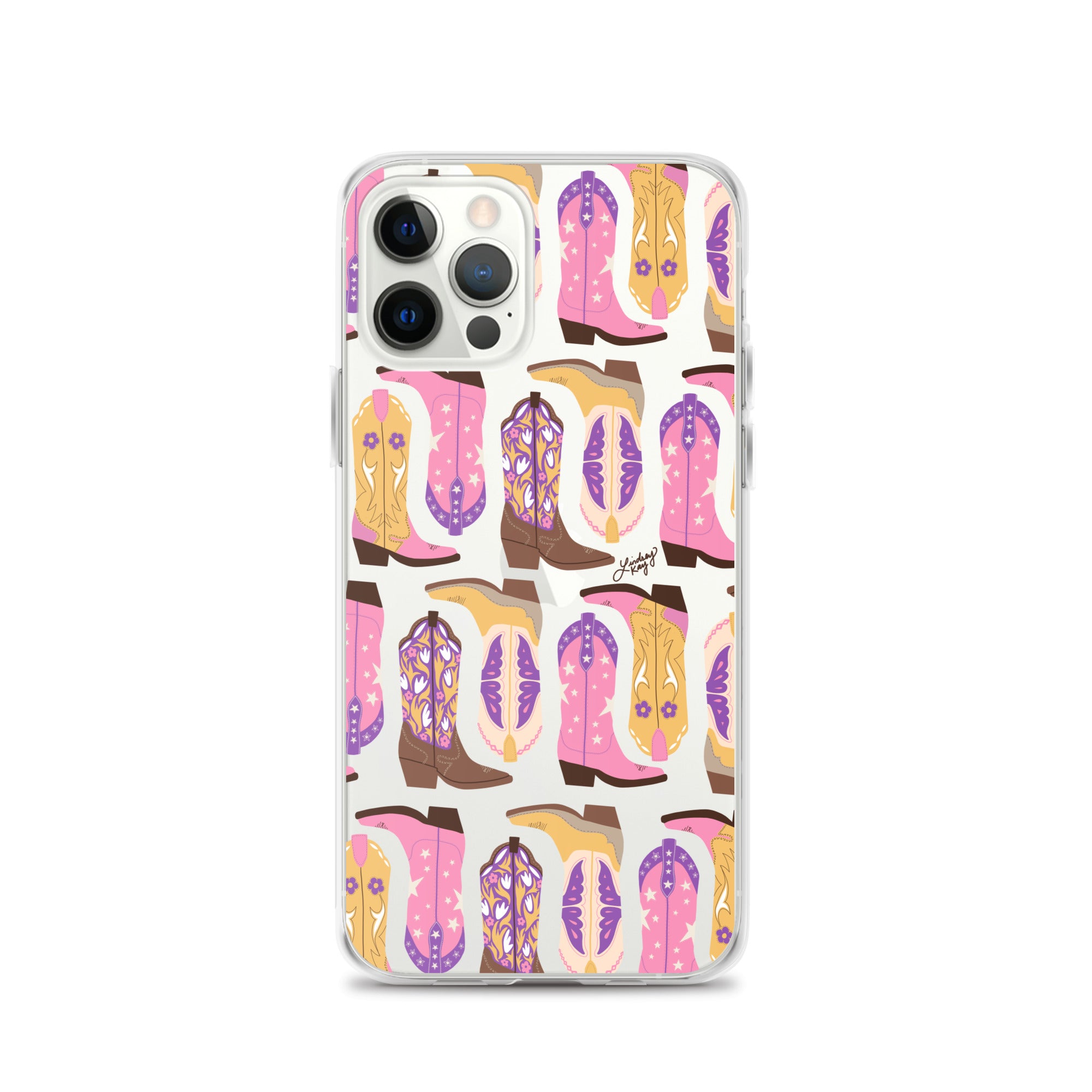 pink purple cowgirl cowboy illustration pattern boots country western clear iphone phone case mobile accessories