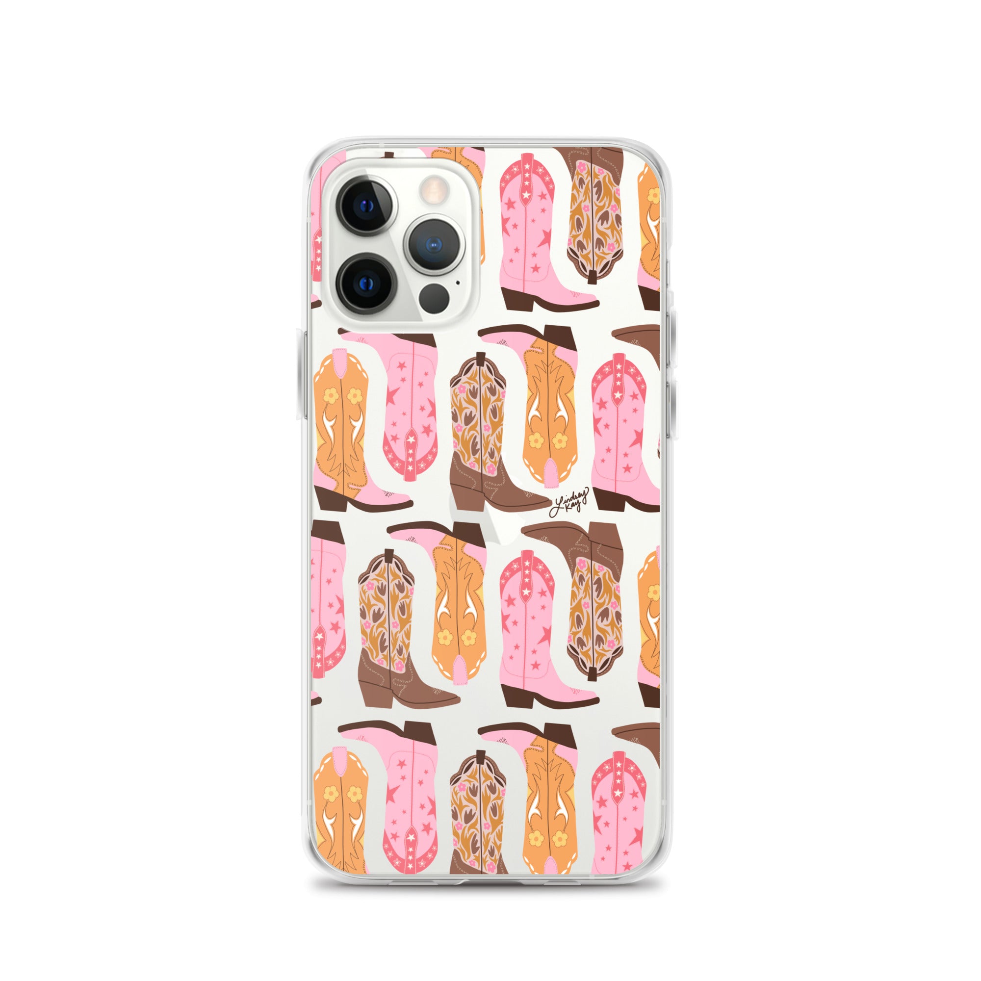 Pink and Orange Cowgirl Boots Illustration - Clear Case for iPhone®