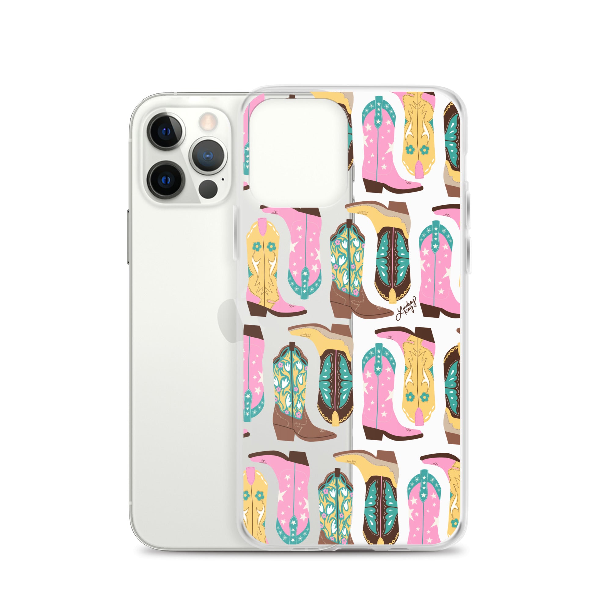Ilustración de botas de vaquero (rosa/turquesa/amarillo) - Funda transparente para iPhone®