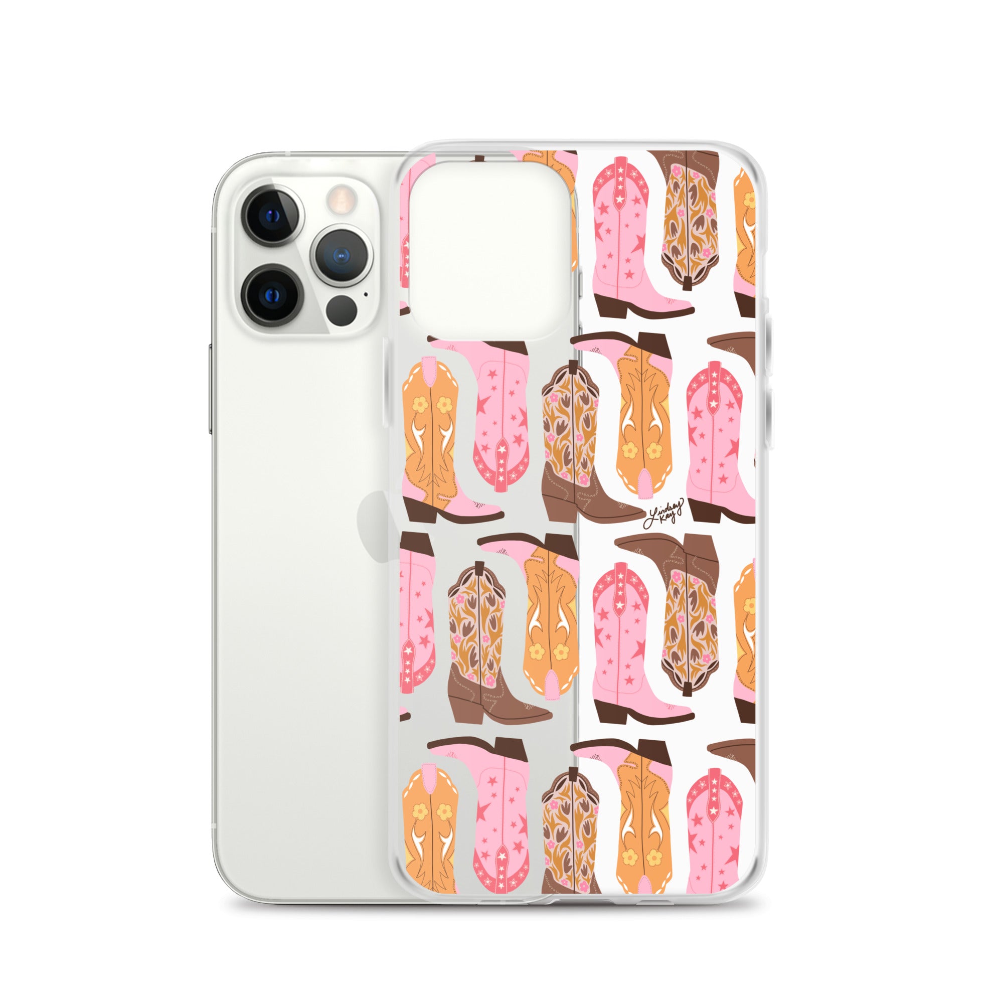 Pink and Orange Cowgirl Boots Illustration - Clear Case for iPhone®