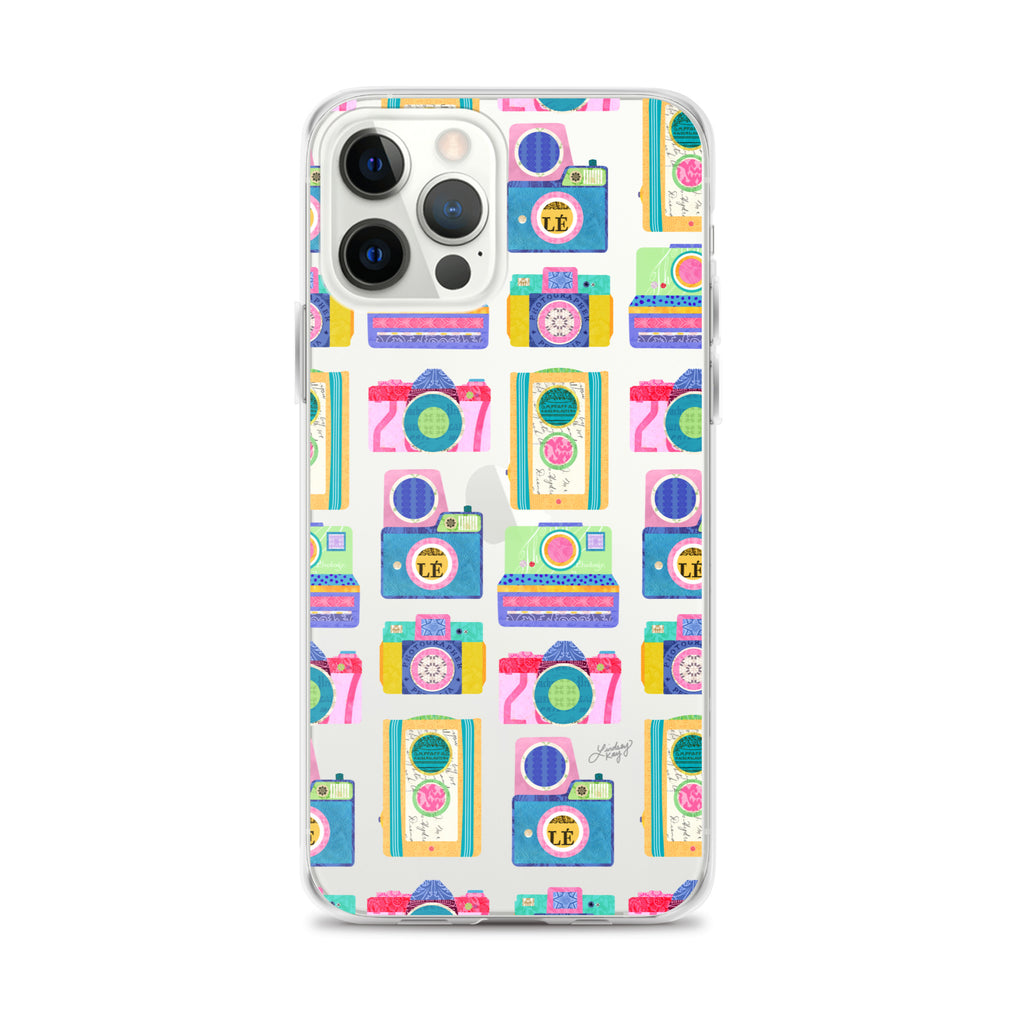 Colorful Vintage Cameras Illustration - Clear Case for iPhone®