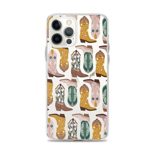 cowboy cowgirl boots pattern illustration green yellow brown iphone case protector phone cover clear mobile accessories