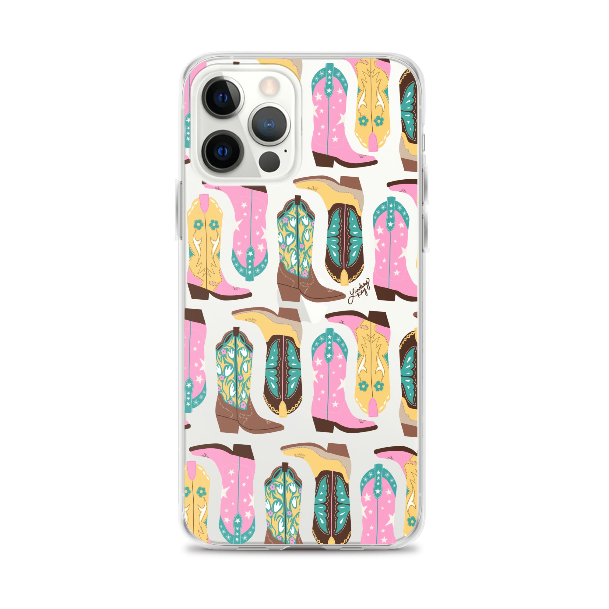 cowboy cowgirl boots pattern illustration turquoise pink yellow brown iphone case protector phone cover clear mobile accessories Lindsey Kay Collective trendy cute western country texas