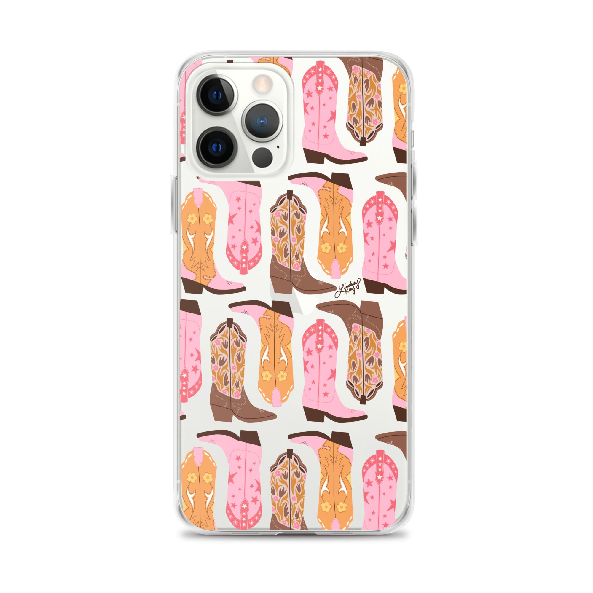 Pink and Orange Cowgirl Boots Illustration - Clear Case for iPhone®