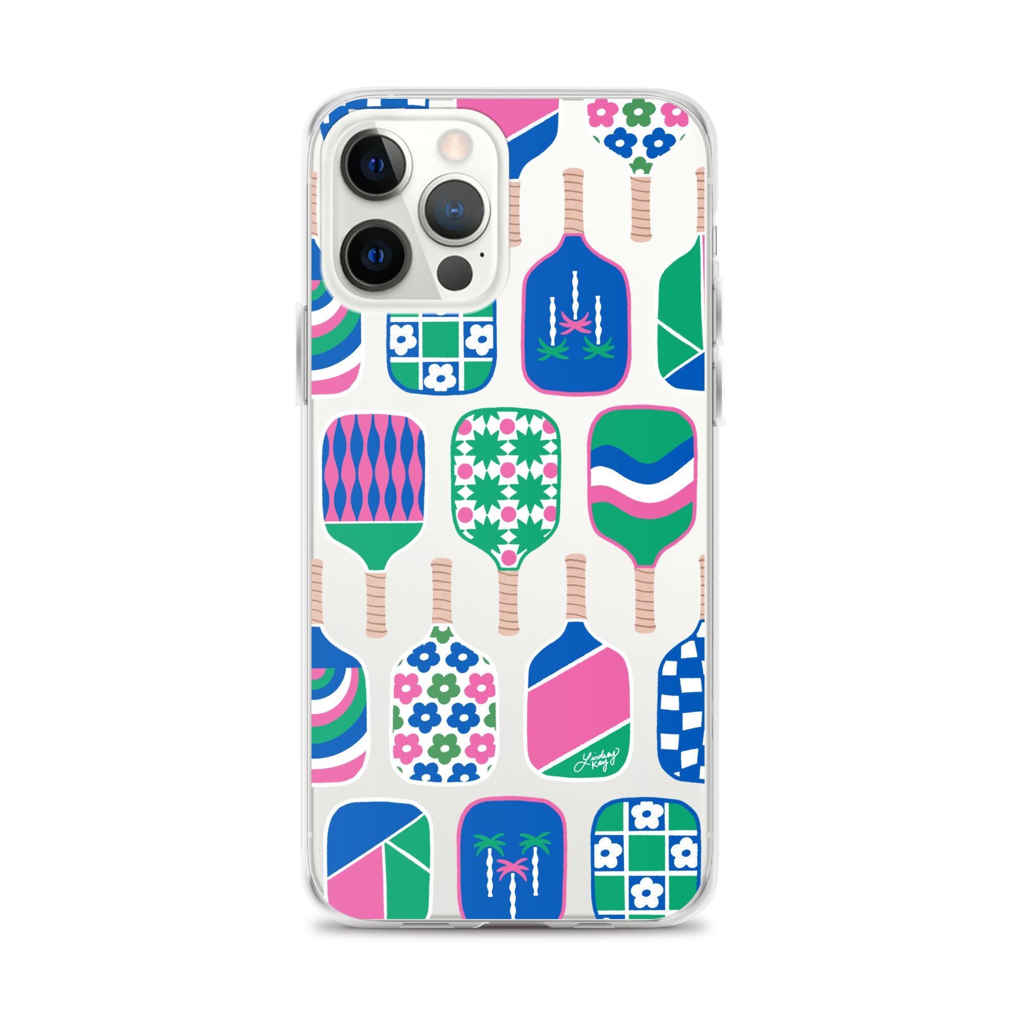 Pickleball paddle pickle ball dink tennis cute preppy retro Palm Springs iPhone phone case cover clear blue pink green 