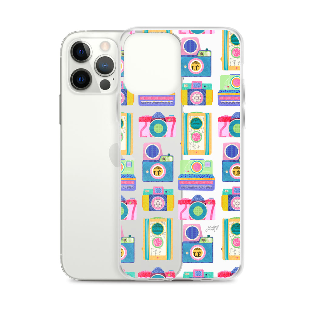 Colorful Vintage Cameras Illustration - Clear Case for iPhone®