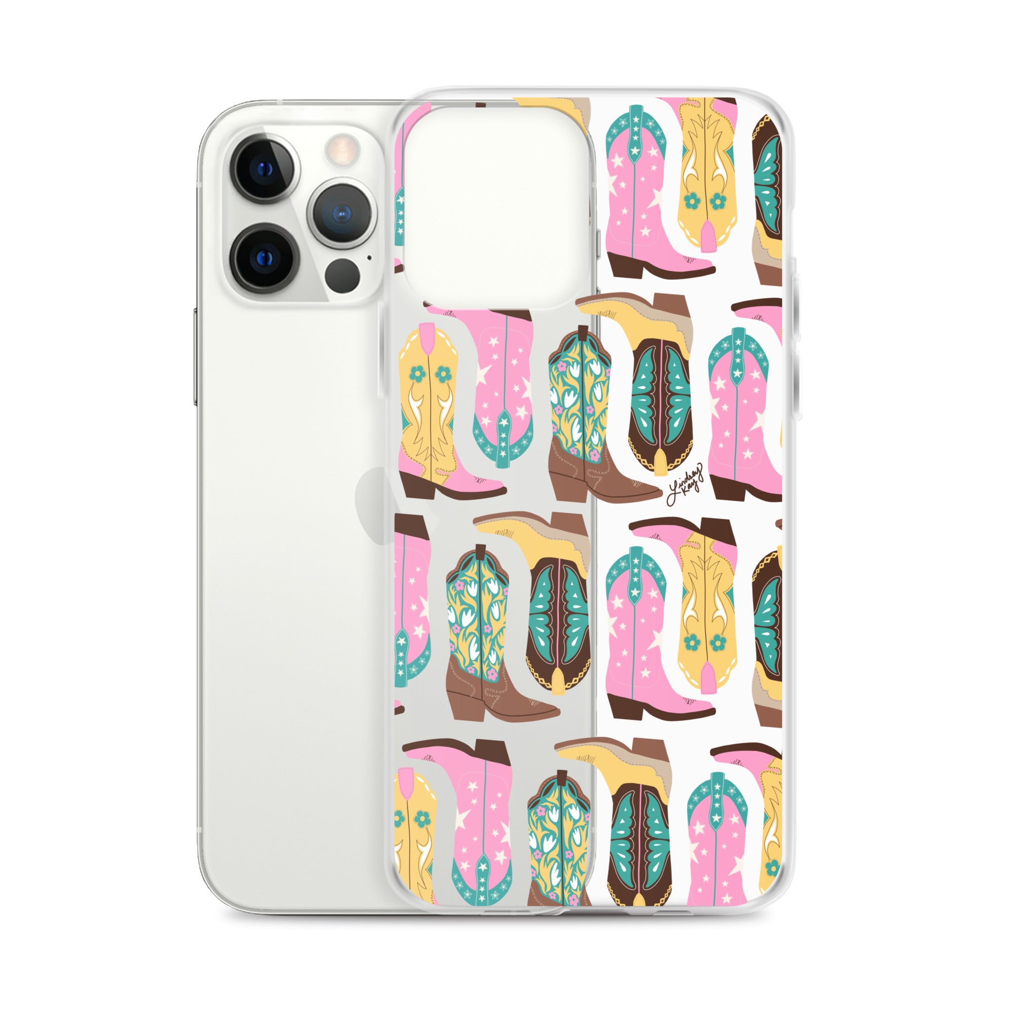 Cowboy Boots Illustration (Pink/Turquoise/Yellow) - Clear Case for iPhone®