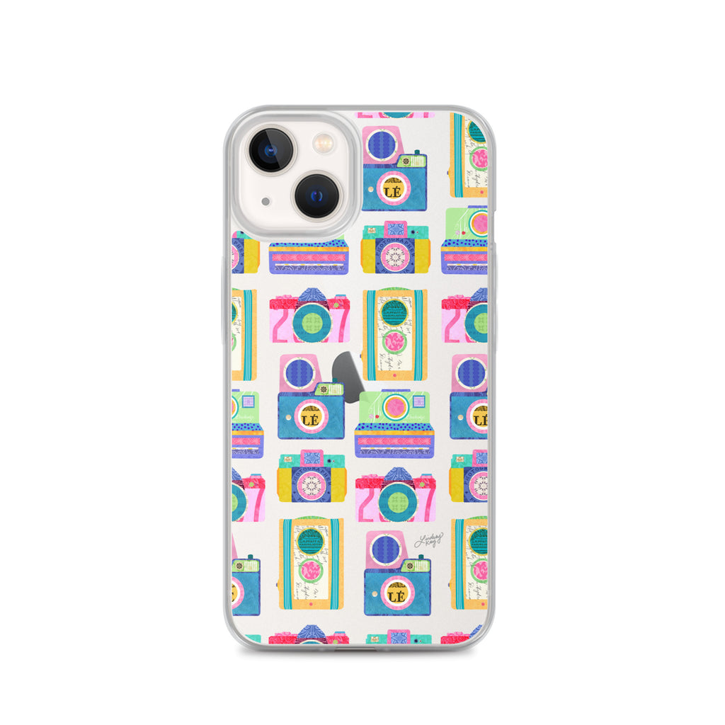 Colorful Vintage Cameras Illustration - Clear Case for iPhone®