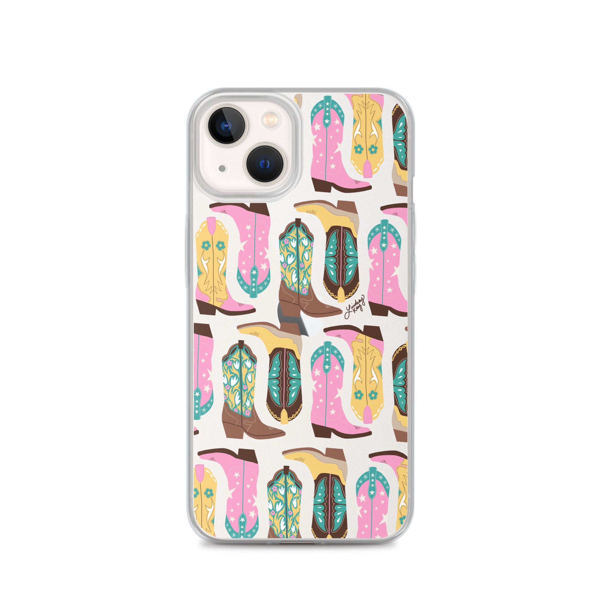 Ilustración de botas de vaquero (rosa/turquesa/amarillo) - Funda transparente para iPhone®