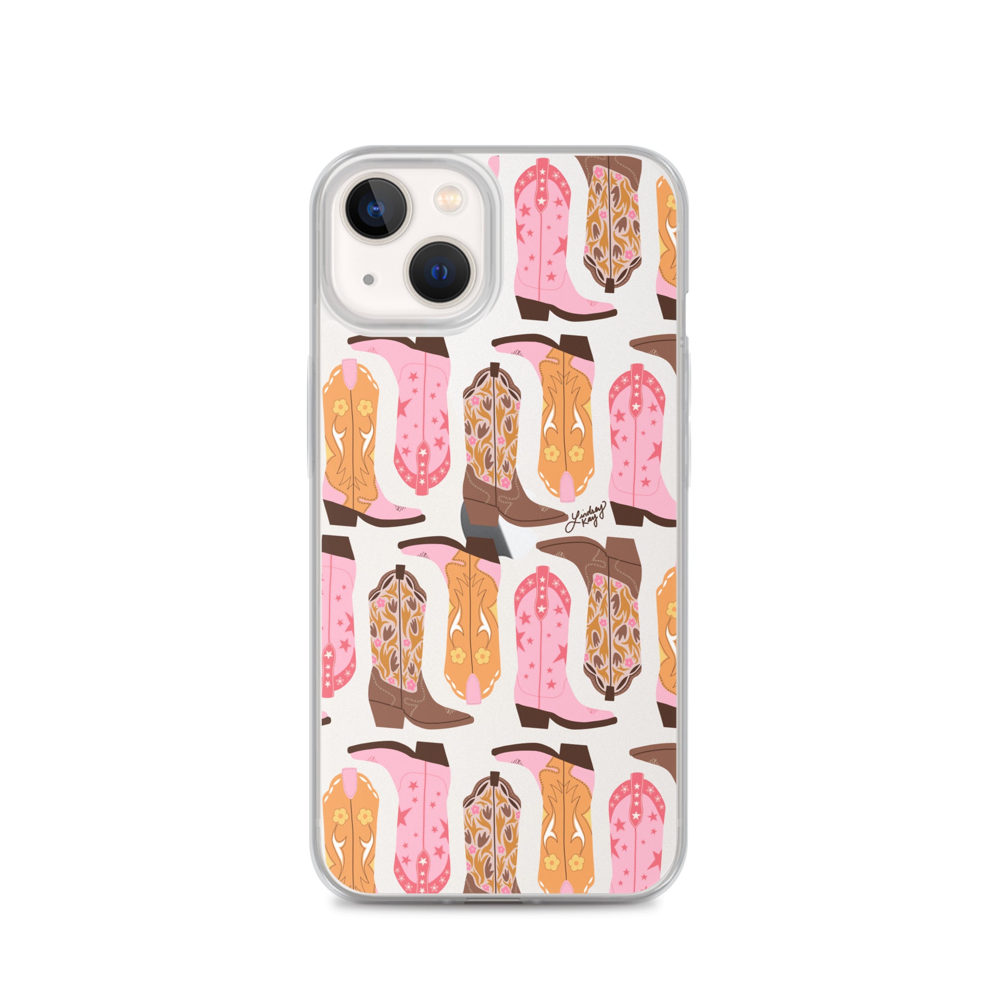 Pink and Orange Cowgirl Boots Illustration - Clear Case for iPhone®
