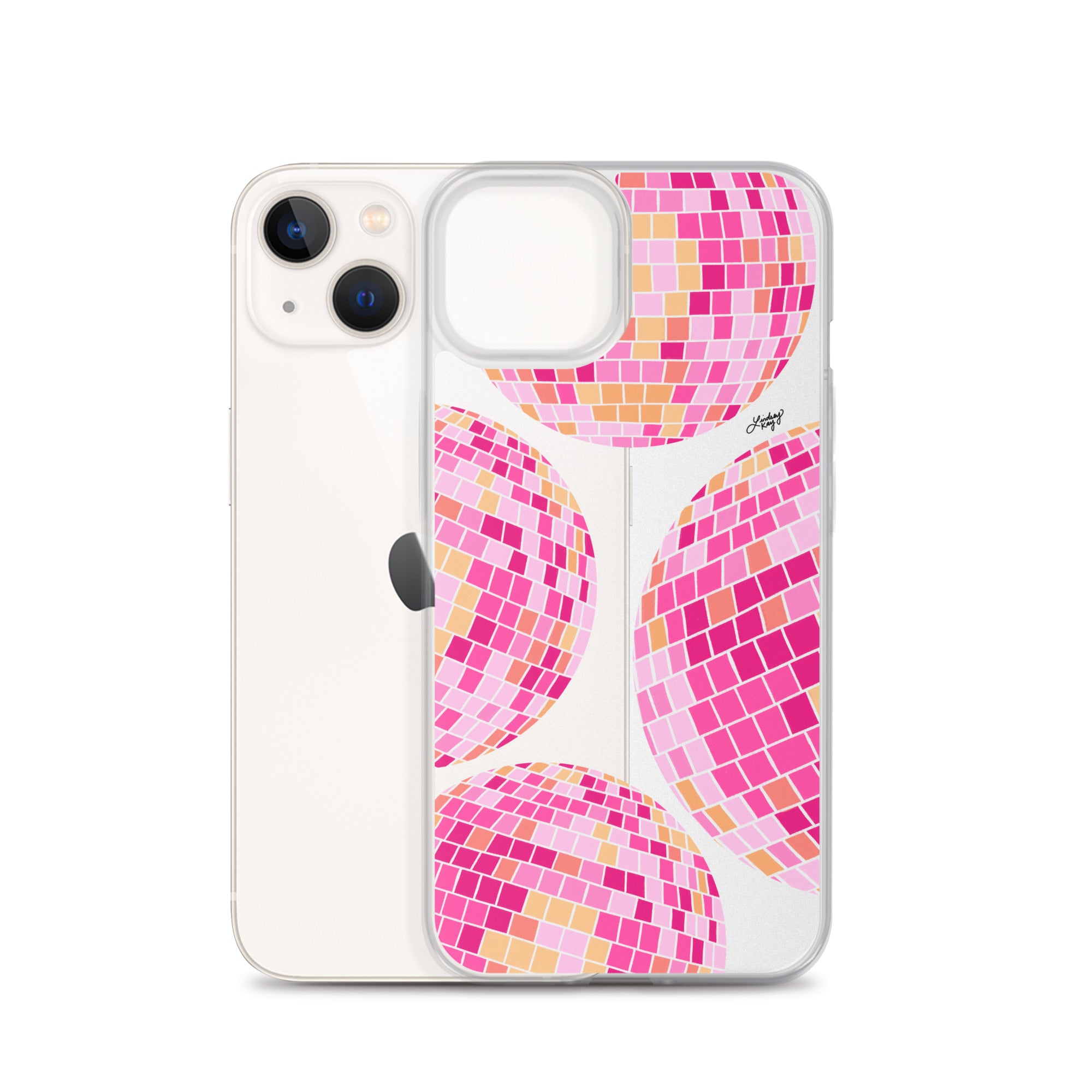 Ilustración de bolas de discoteca rosa/amarilla - Funda transparente para iPhone®