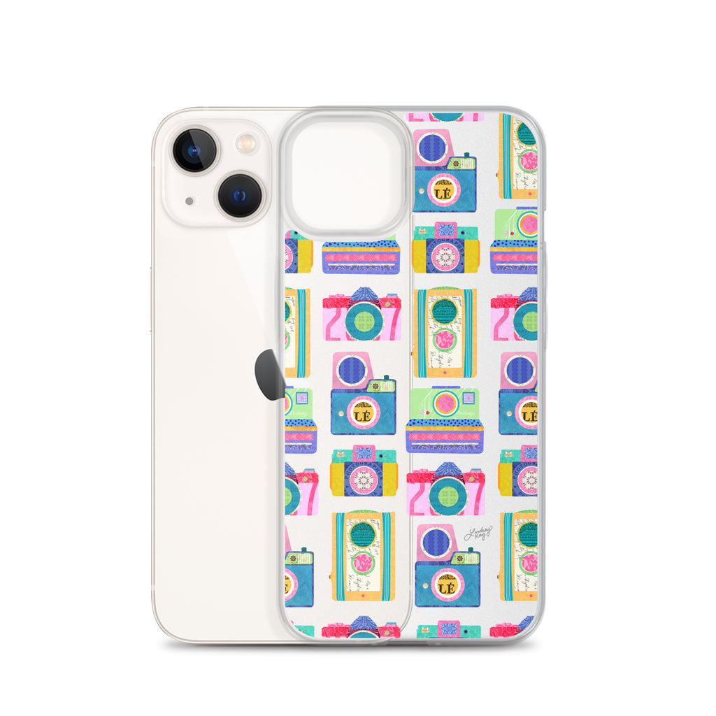 Colorful Vintage Cameras Illustration - Clear Case for iPhone®