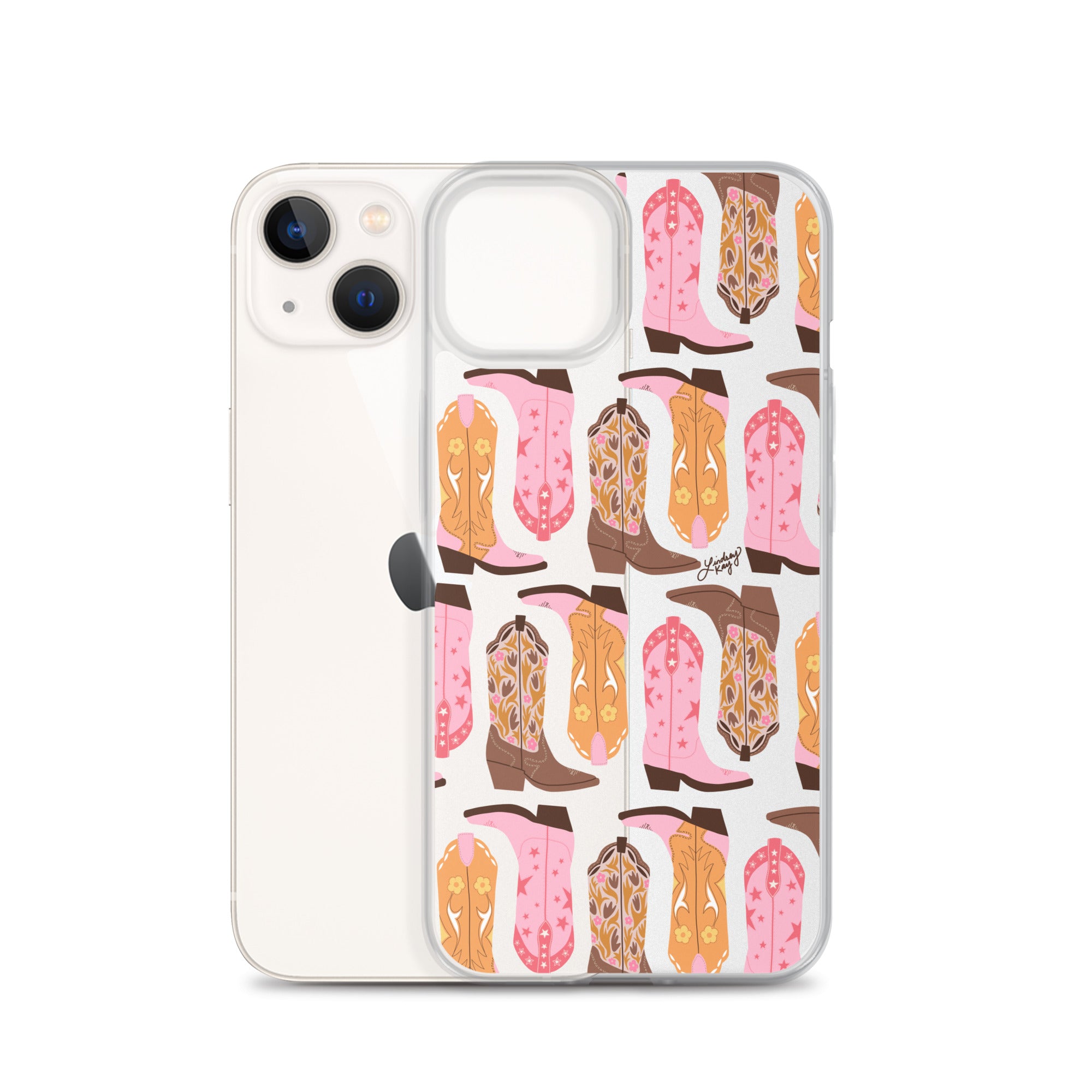 Pink and Orange Cowgirl Boots Illustration - Clear Case for iPhone®