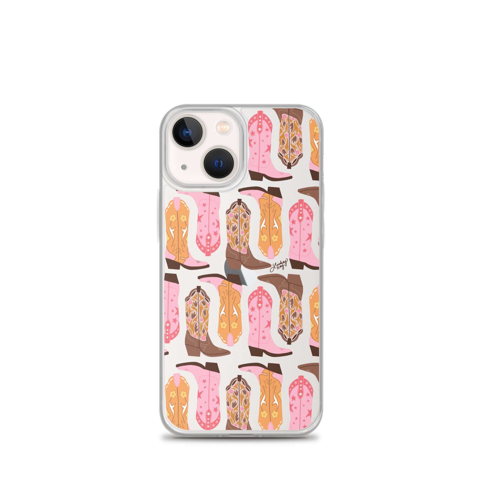 Pink and Orange Cowgirl Boots Illustration - Clear Case for iPhone®
