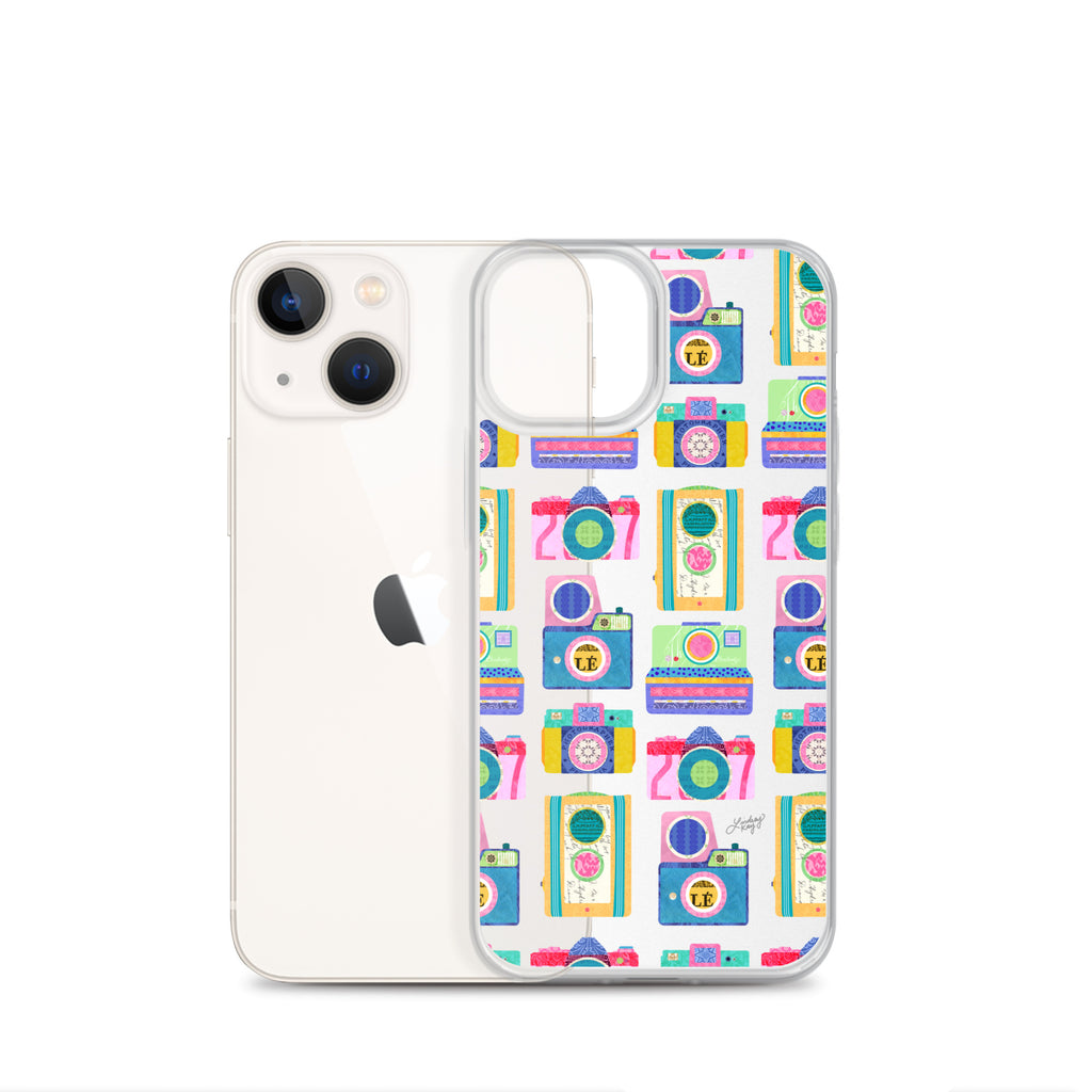 Colorful Vintage Cameras Illustration - Clear Case for iPhone®