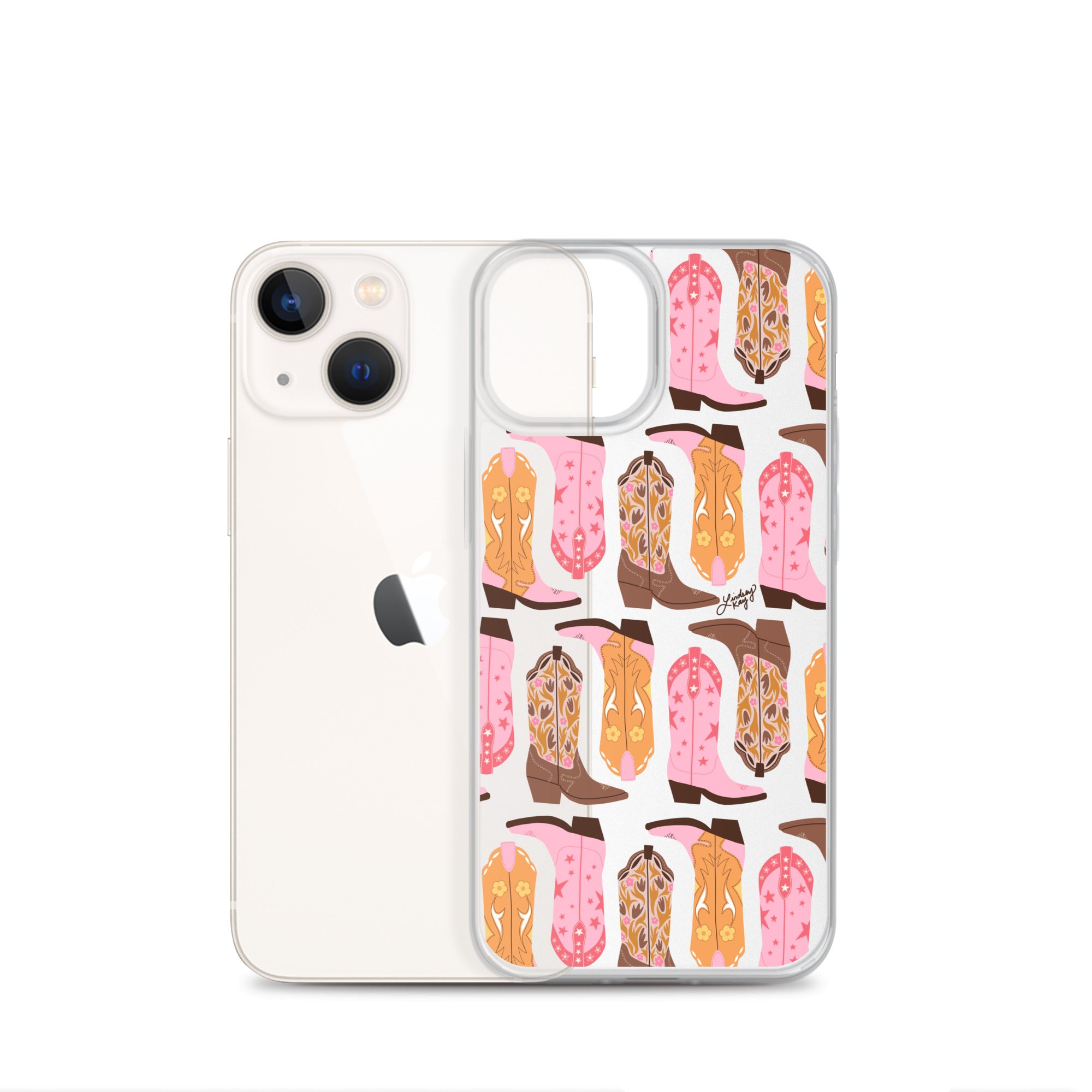 Pink and Orange Cowgirl Boots Illustration - Clear Case for iPhone®
