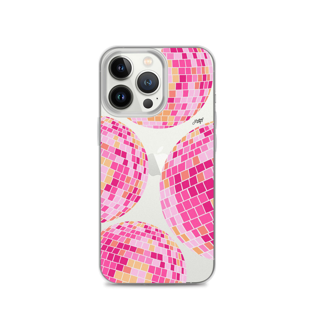 Pink/Yellow Disco Balls Illustration - Clear Case for iPhone®
