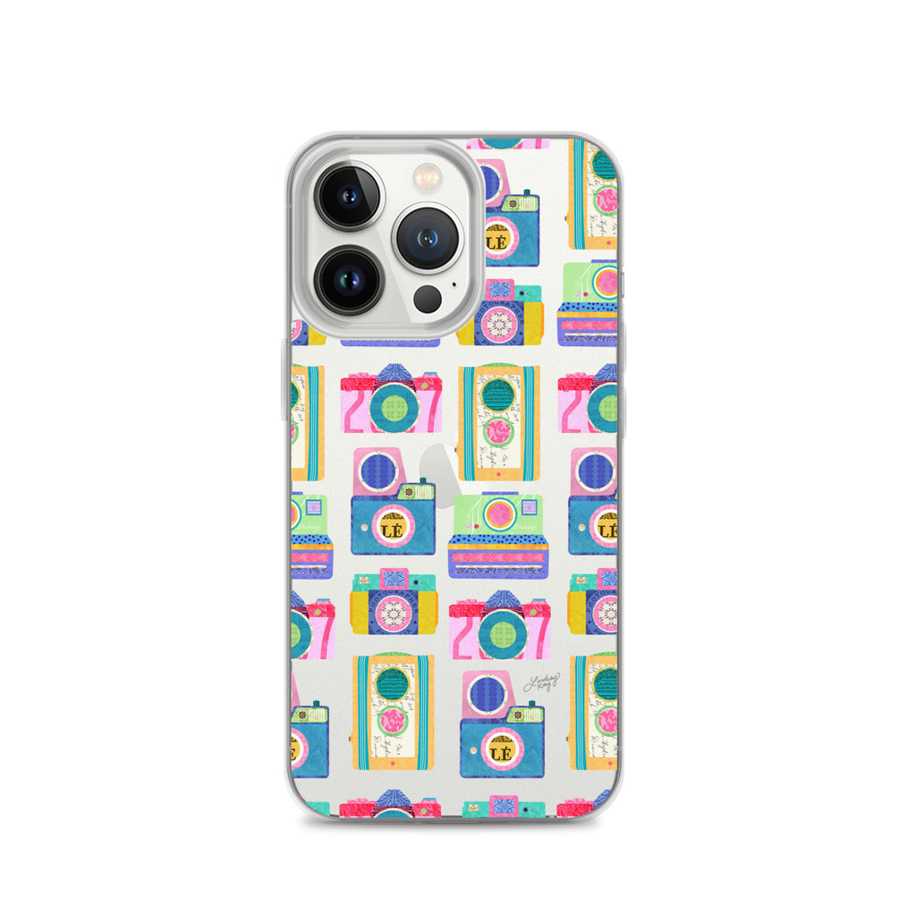 Colorful Vintage Cameras Illustration - Clear Case for iPhone®