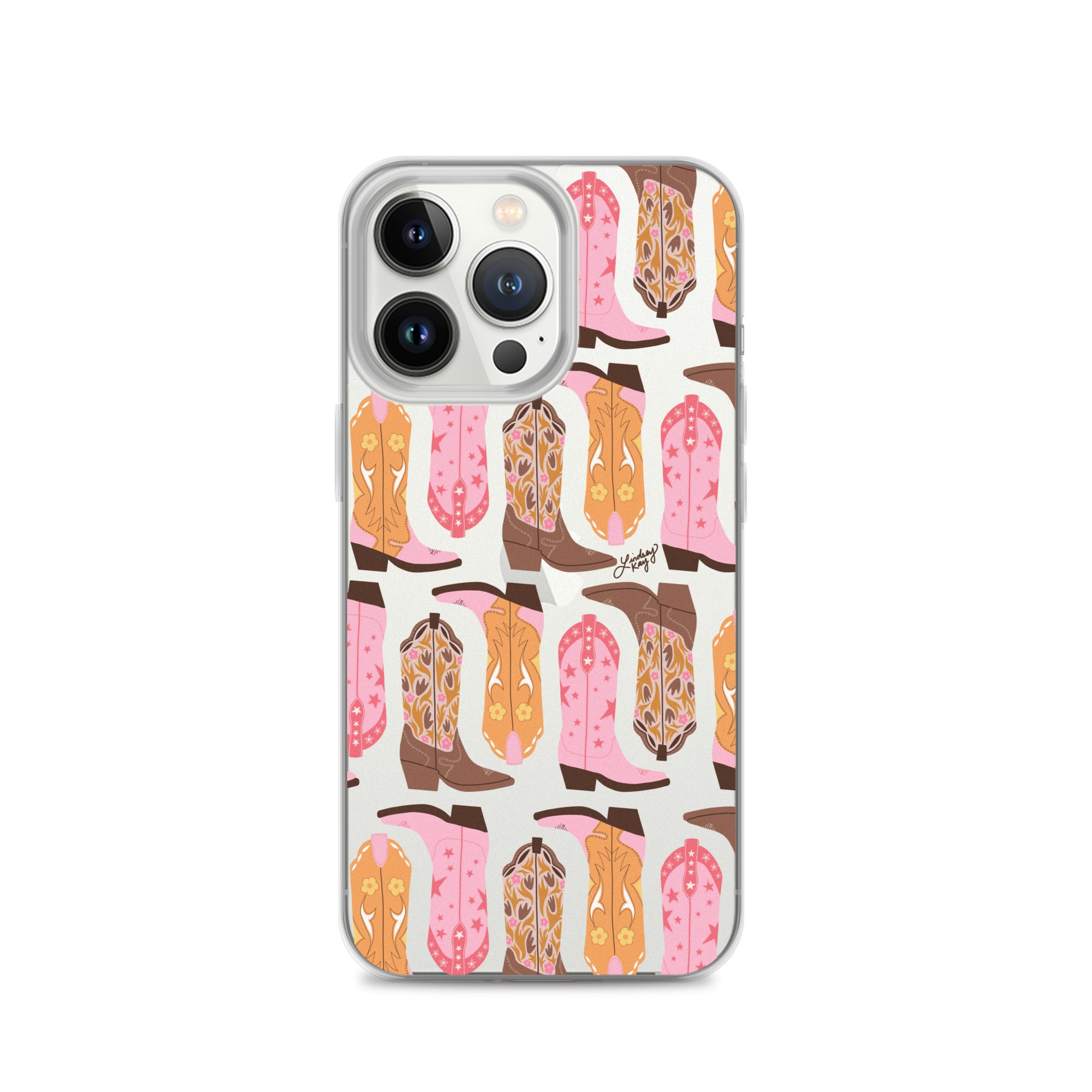 Pink and Orange Cowgirl Boots Illustration - Clear Case for iPhone®
