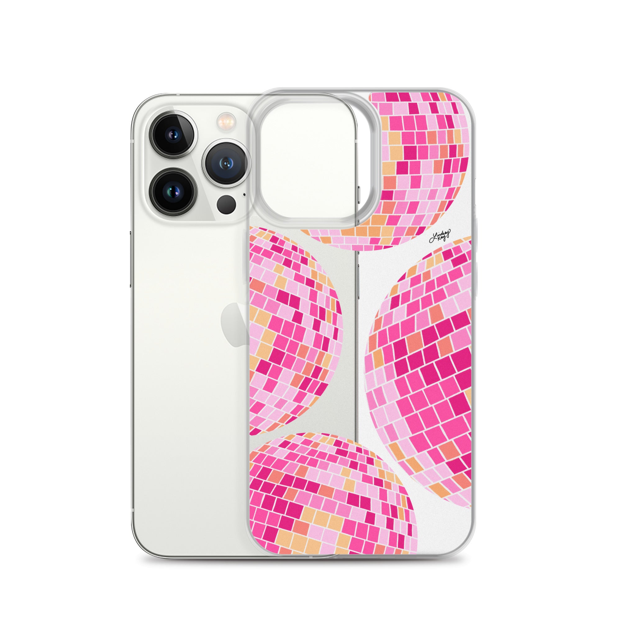 Ilustración de bolas de discoteca rosa/amarilla - Funda transparente para iPhone®