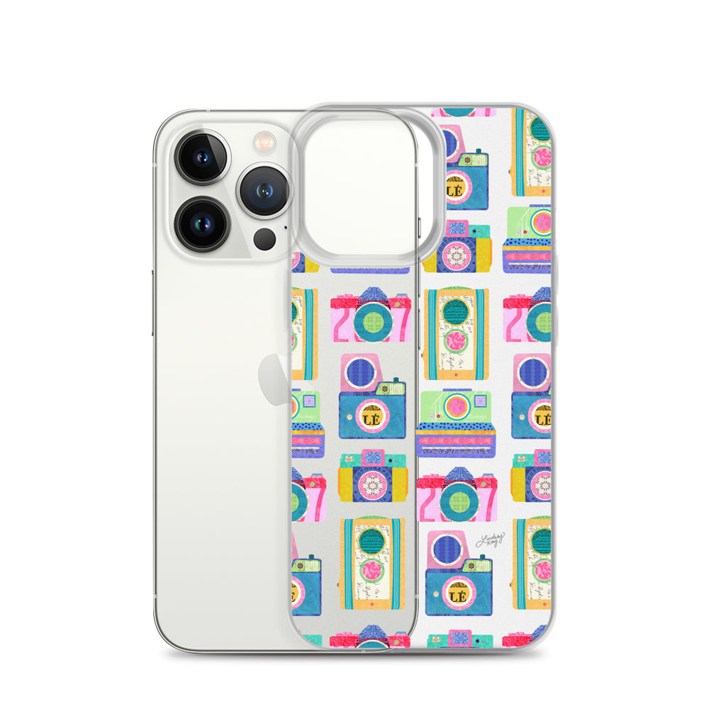 Colorful Vintage Cameras Illustration - Clear Case for iPhone®