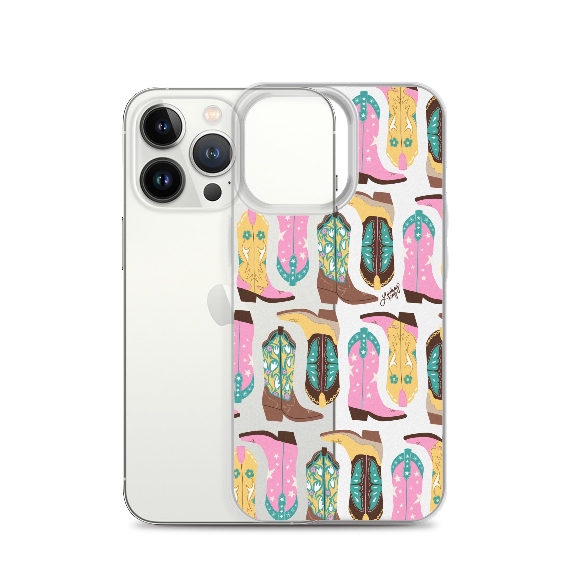 Ilustración de botas de vaquero (rosa/turquesa/amarillo) - Funda transparente para iPhone®