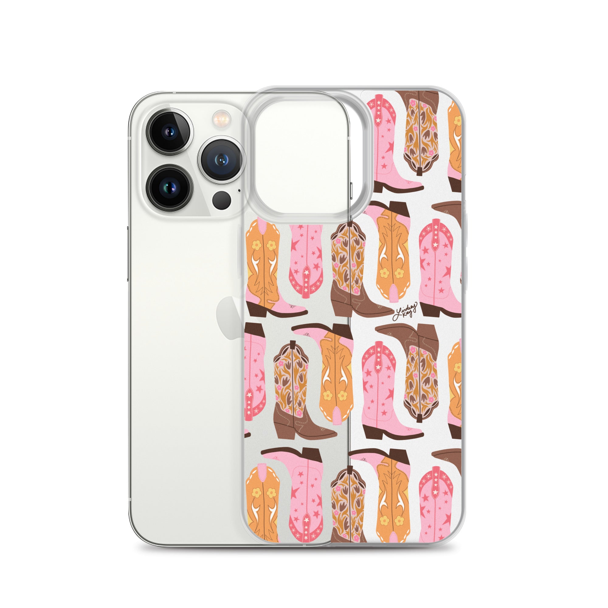 Pink and Orange Cowgirl Boots Illustration - Clear Case for iPhone®