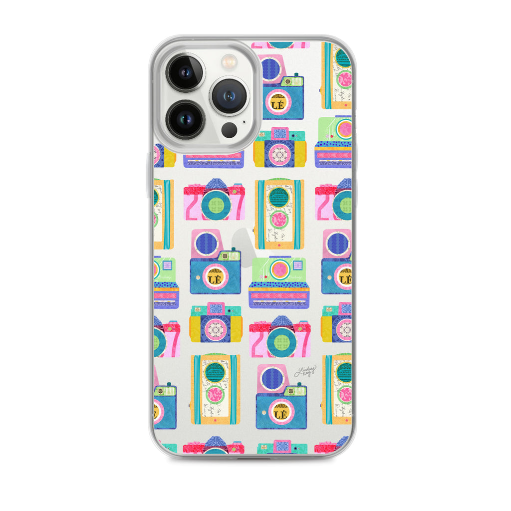 Colorful Vintage Cameras Illustration - Clear Case for iPhone®