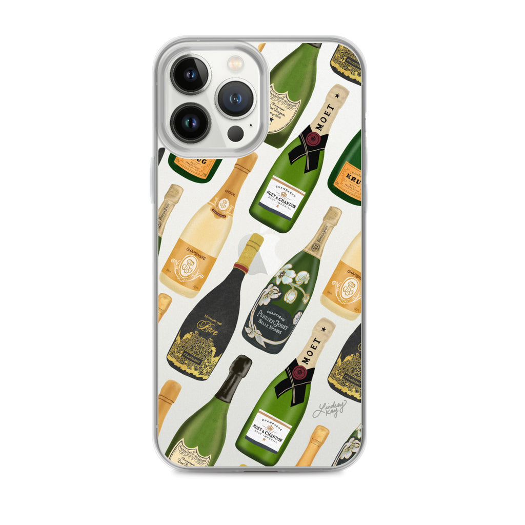 champagne bottles illustration pattern clear iphone case cover protector boozy gift bar moet lindsey kay collective