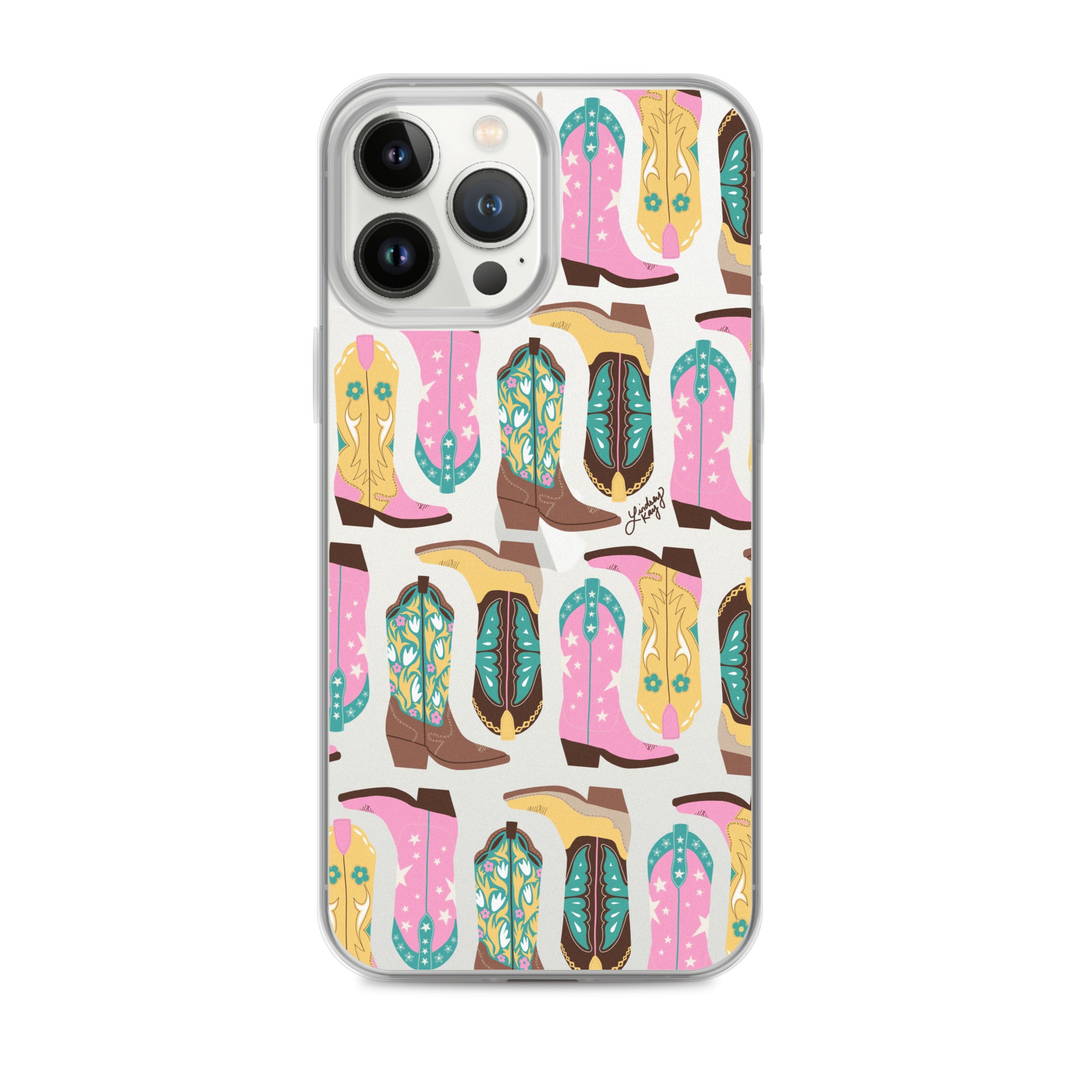 Ilustración de botas de vaquero (rosa/turquesa/amarillo) - Funda transparente para iPhone®