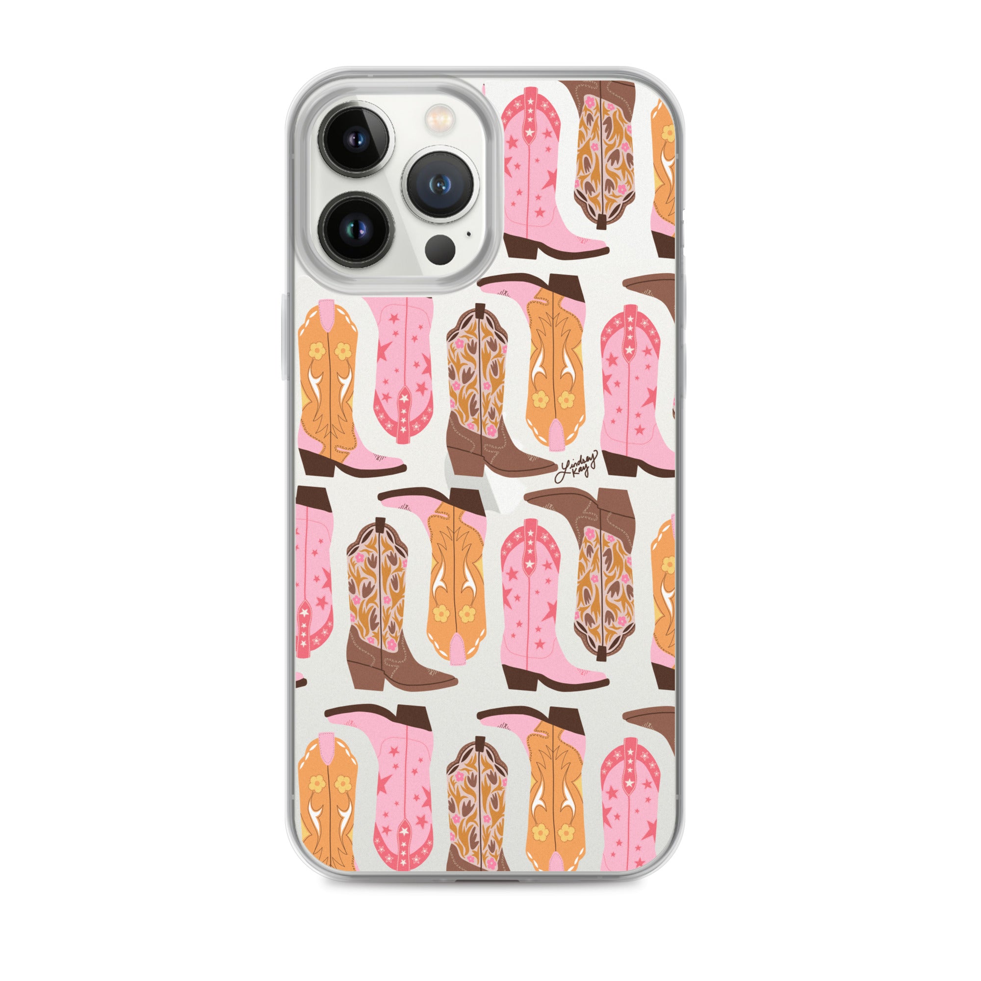 Pink and Orange Cowgirl Boots Illustration - Clear Case for iPhone®