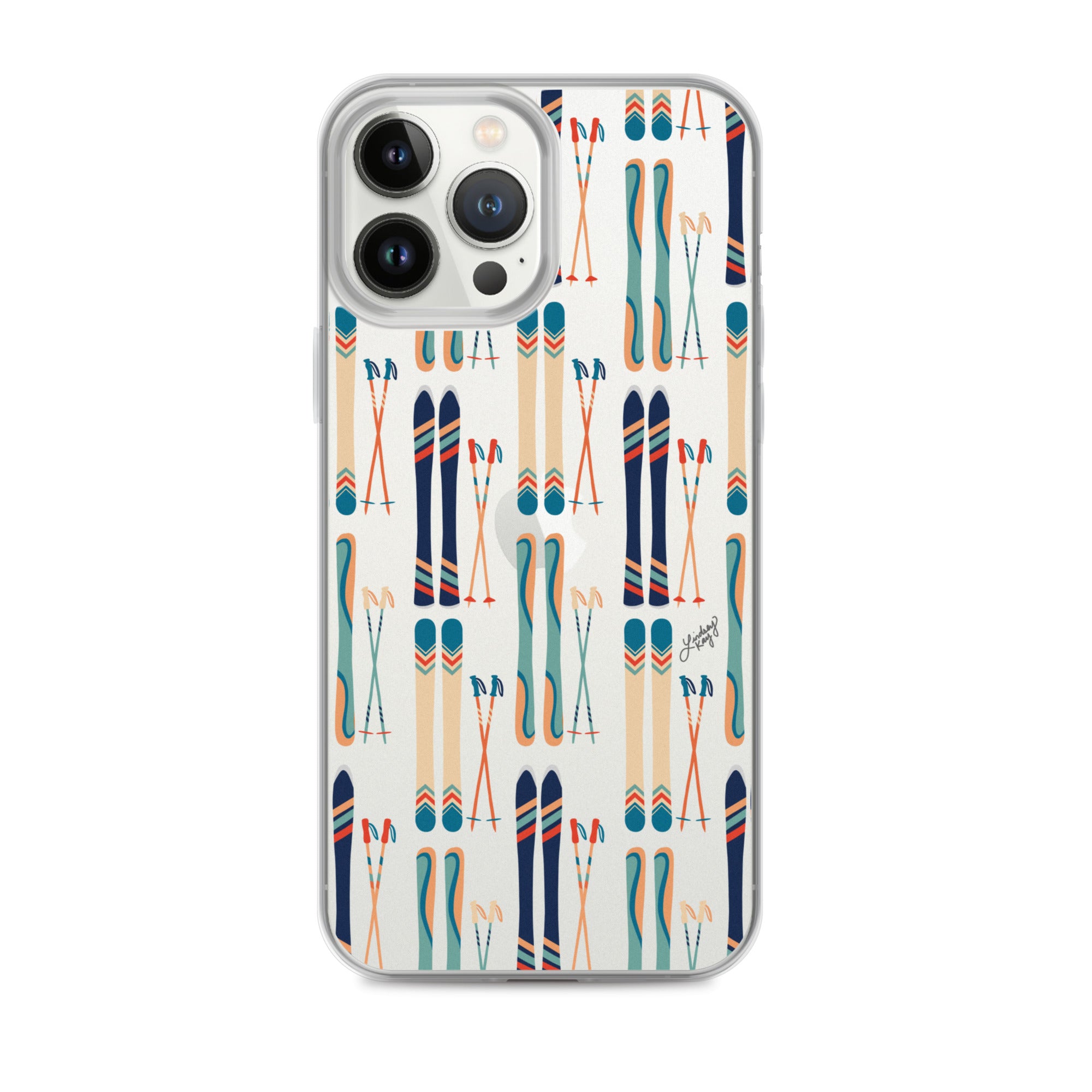 skis and poles skier mountain illustration lindsey kay collective iphone-15 iphone clear case cover 