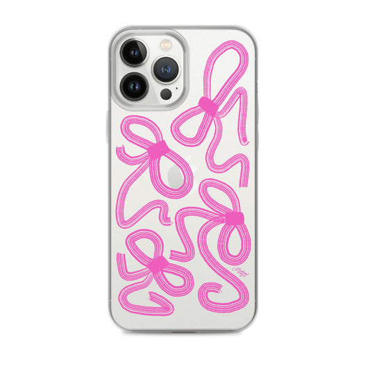 pink ribbon bow illustration drawing iphone-15 iphone-case iphone case cover clear protector durable cute trendy bow-trend sorority fashion lindsey kay collective
