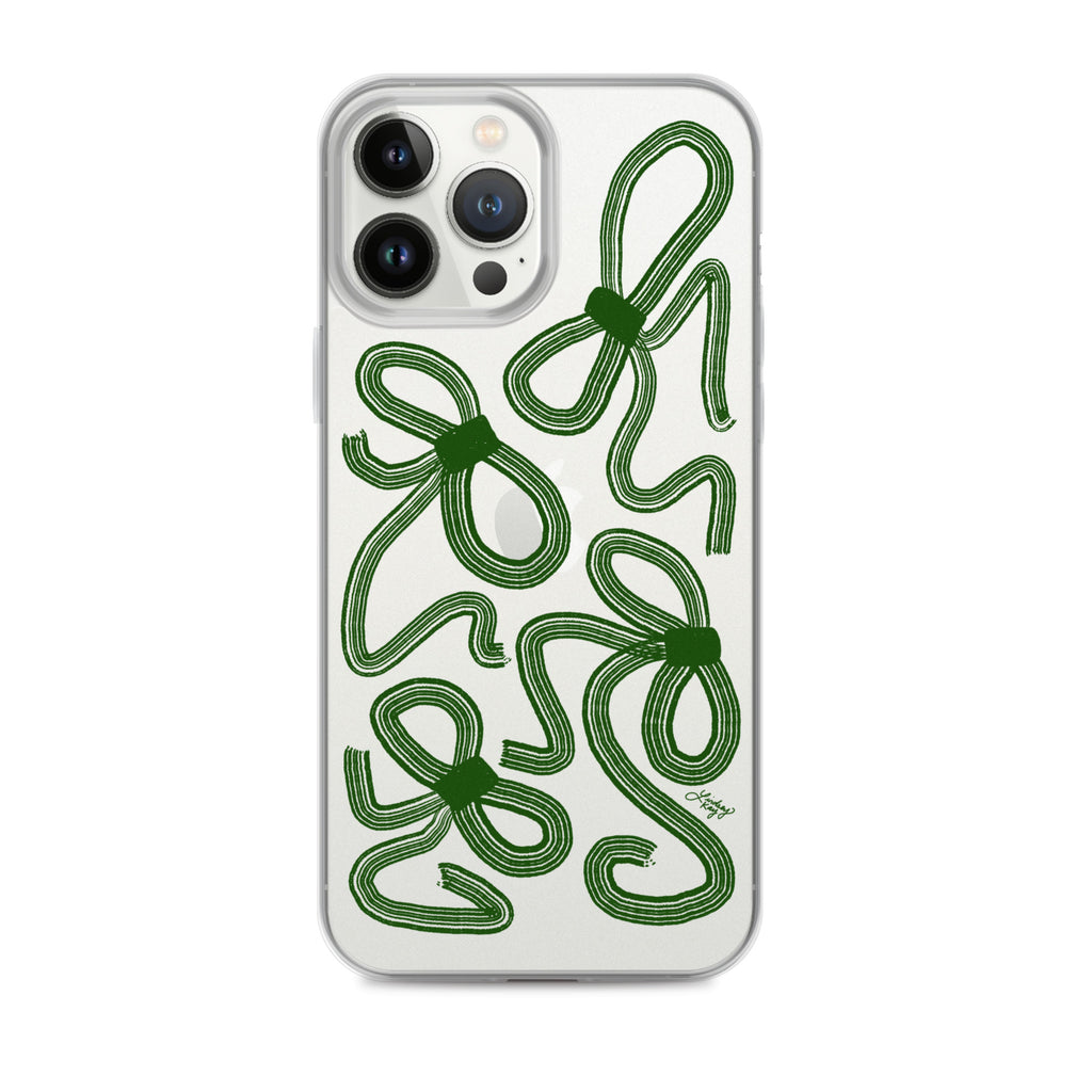 forrest green ribbon bow illustration drawing iphone-15 iphone-case iphone case cover clear protector durable cute trendy bow-trend sorority fashion lindsey kay collective
