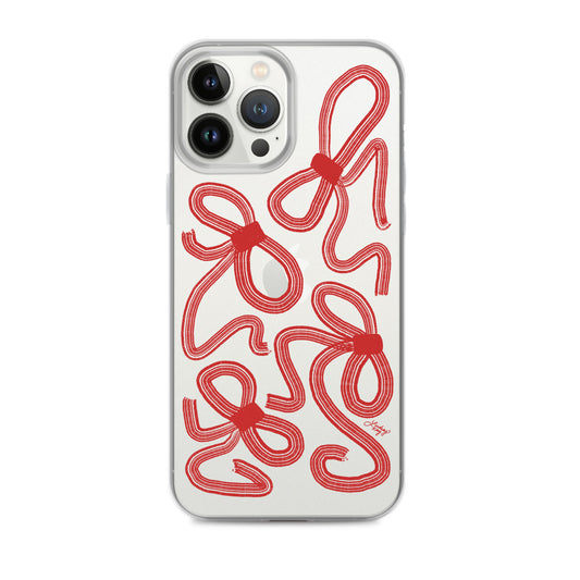 red ribbon bow illustration drawing iphone-15 iphone-case iphone case cover clear protector durable cute trendy bow-trend sorority fashion lindsey kay collective