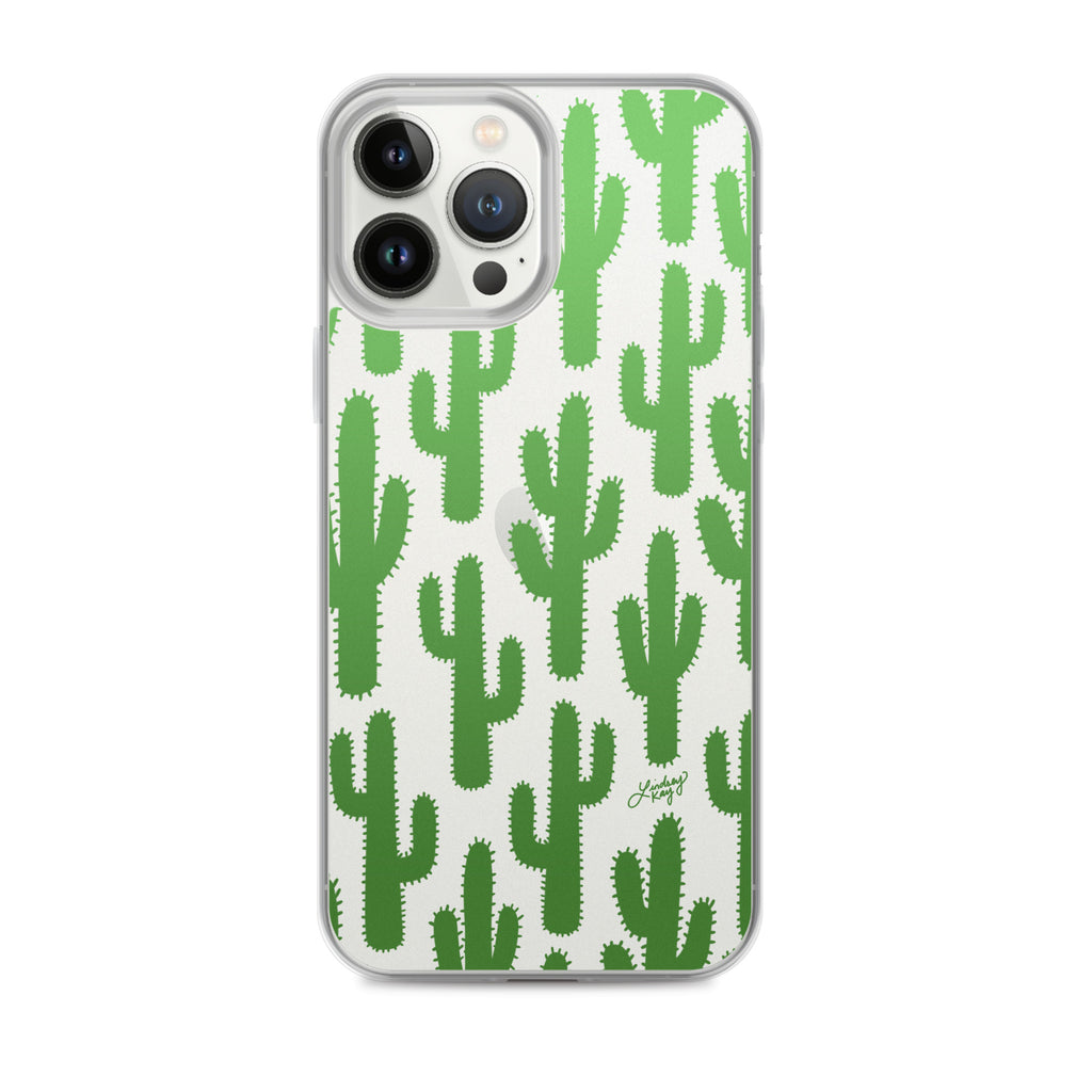 Cacti cactus green desert illustration pattern clear iPhone case phone mobile accessories cute trendy 