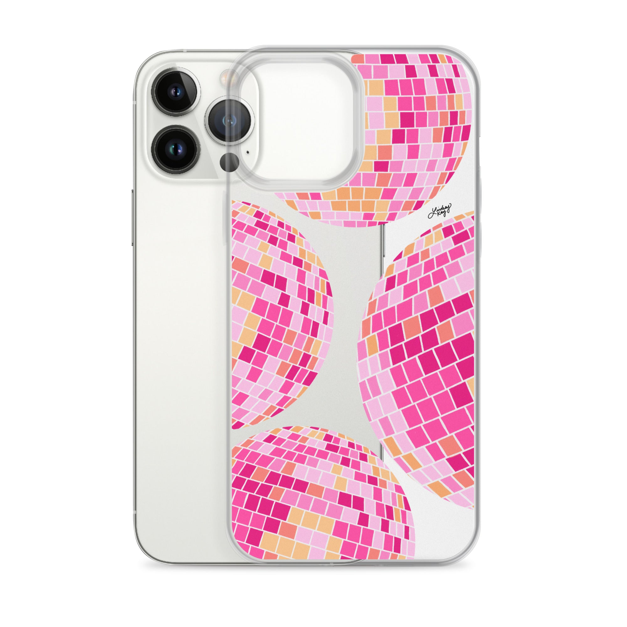 Ilustración de bolas de discoteca rosa/amarilla - Funda transparente para iPhone®