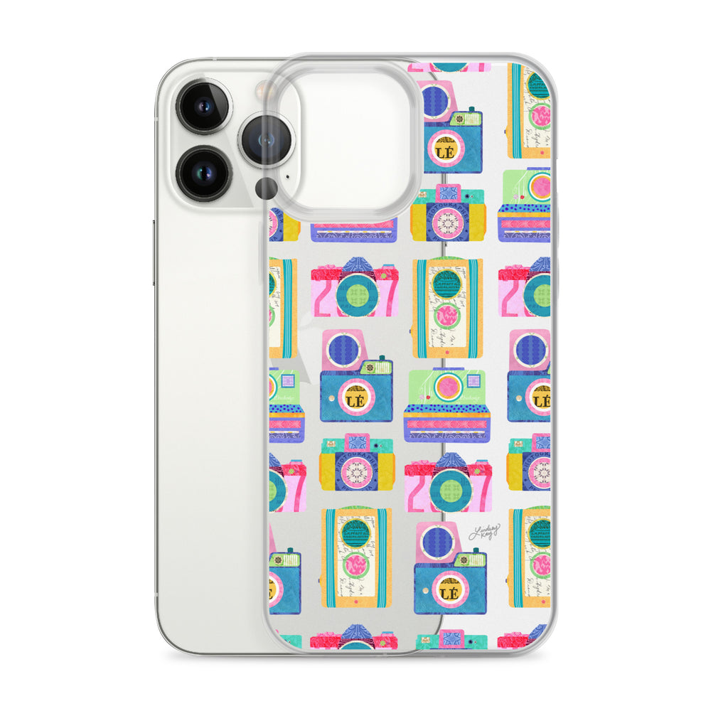 Colorful Vintage Cameras Illustration - Clear Case for iPhone®