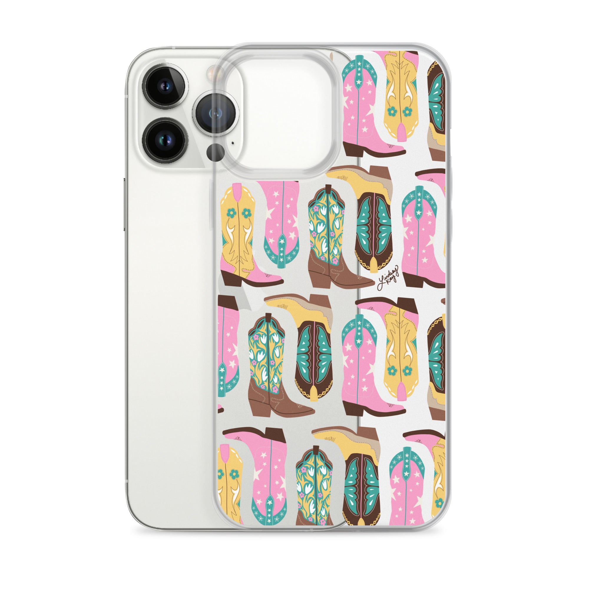Ilustración de botas de vaquero (rosa/turquesa/amarillo) - Funda transparente para iPhone®