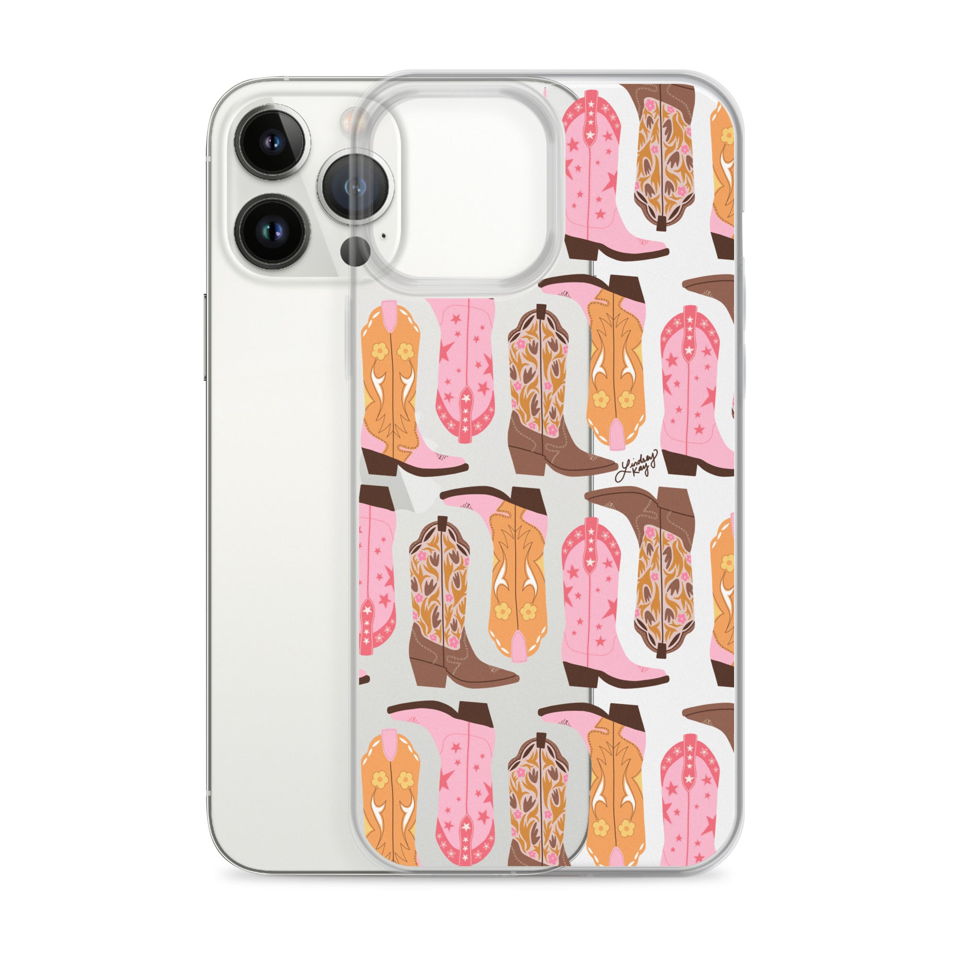 Pink and Orange Cowgirl Boots Illustration - Clear Case for iPhone®