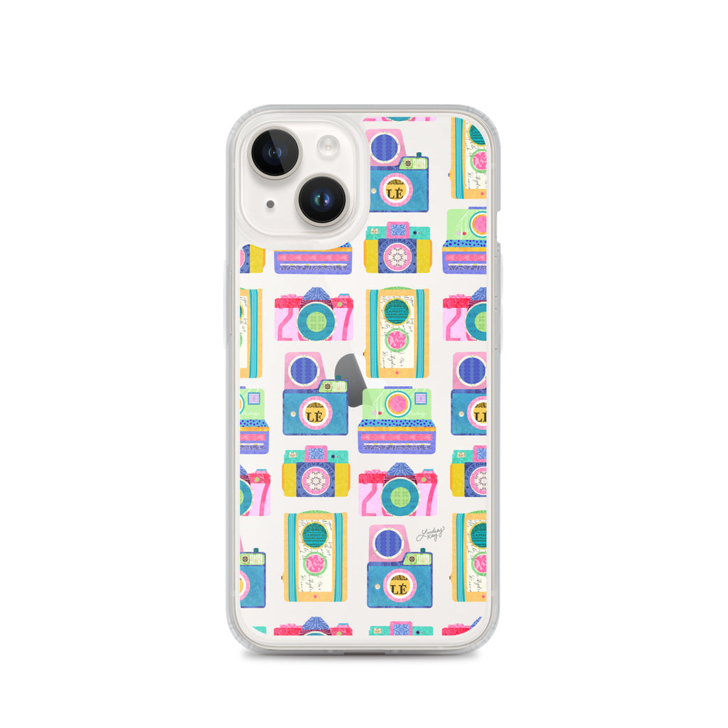 Colorful Vintage Cameras Illustration - Clear Case for iPhone®