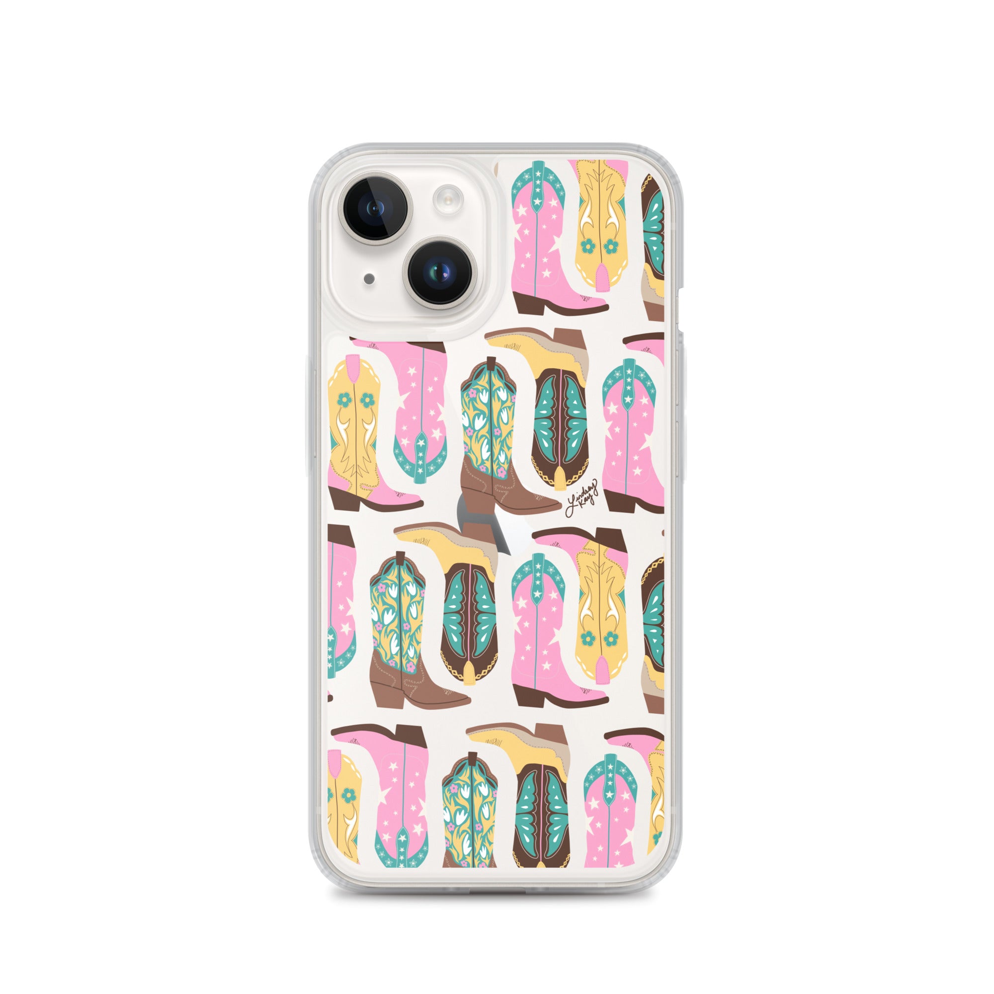 Ilustración de botas de vaquero (rosa/turquesa/amarillo) - Funda transparente para iPhone®