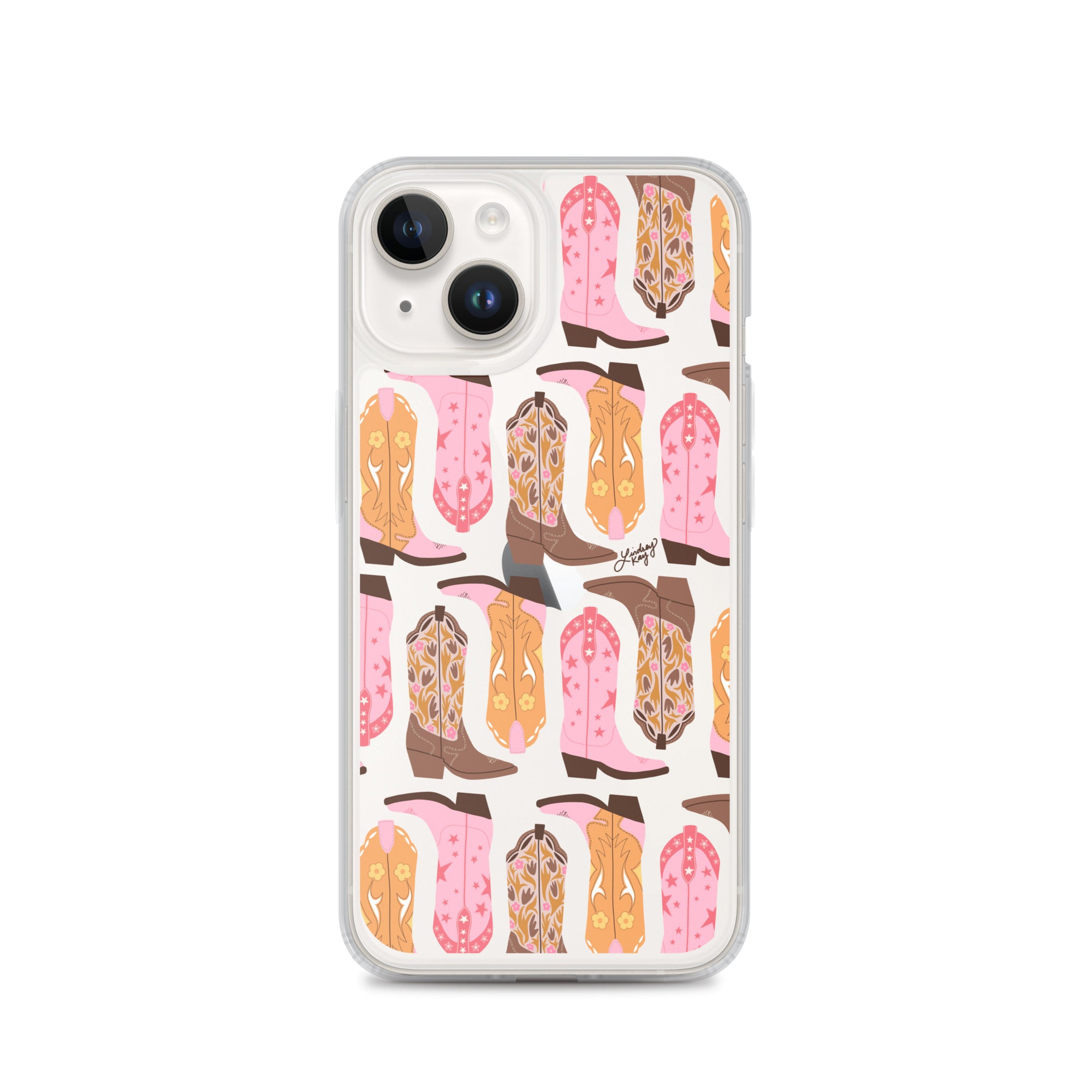 Pink and Orange Cowgirl Boots Illustration - Clear Case for iPhone®